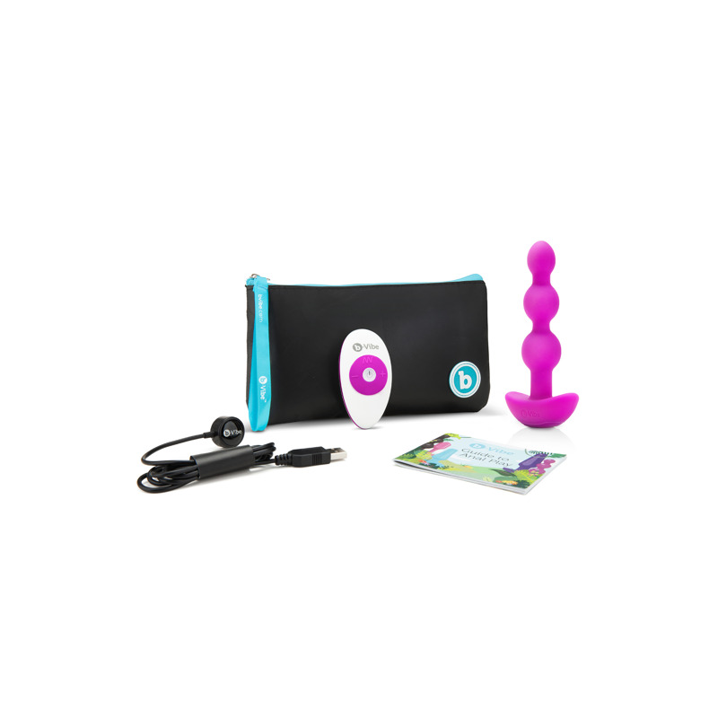 Анальные шарики с пультом, 2 мотора B-Vibe TRIPLET ANAL BEADS, фуксия