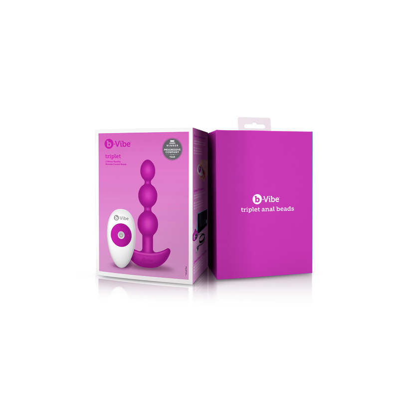 Анальные шарики с пультом, 2 мотора B-Vibe TRIPLET ANAL BEADS, фуксия