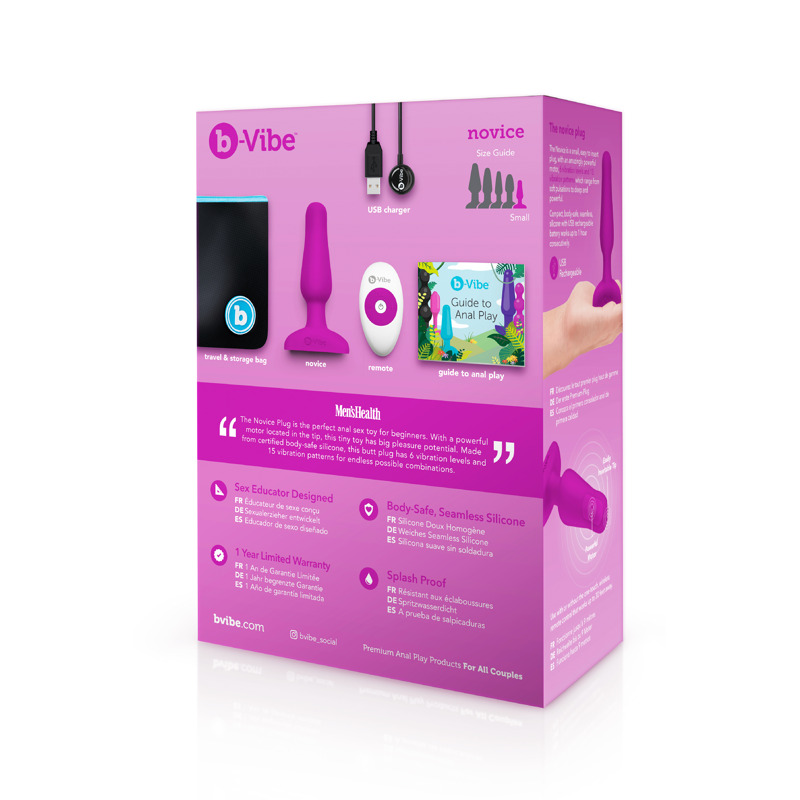 Анальная пробка с вибрацией b-Vibe Novice Plug Fuchsia, розовая