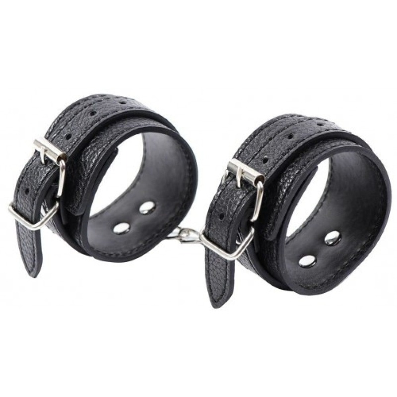 Наручники из экокожи DS Fetish Wrist Restraints черные с серебристой фурнитурой