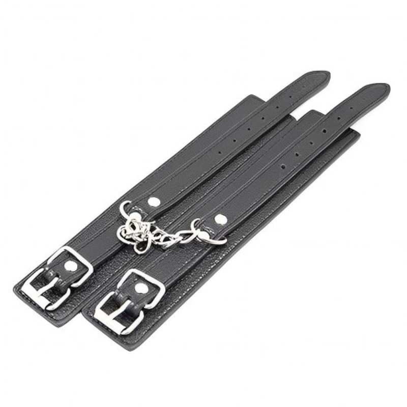 Наручники из экокожи DS Fetish Wrist Restraints черные с серебристой фурнитурой