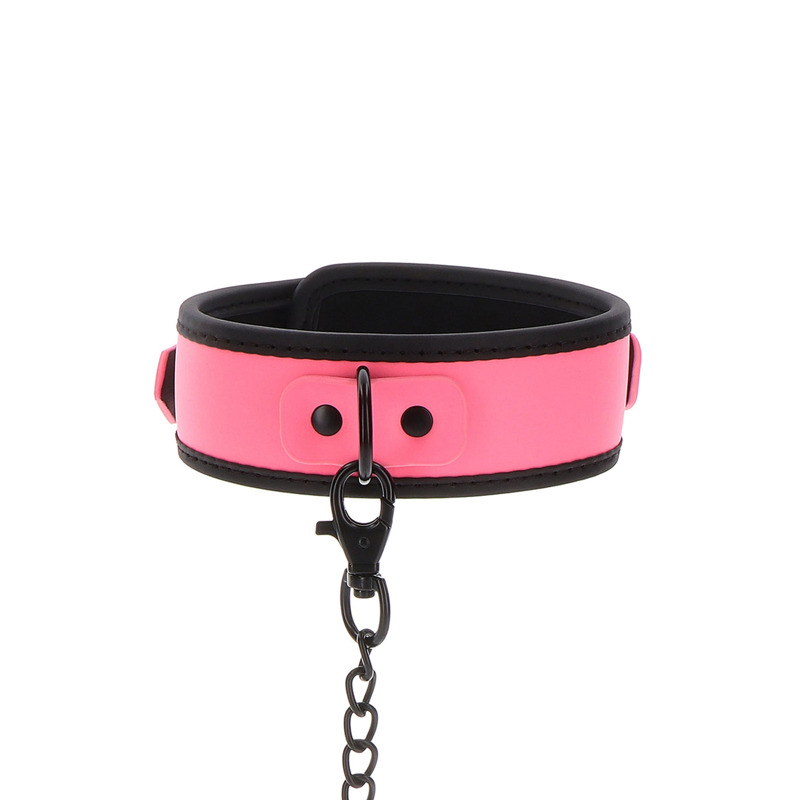 Ошейник с поводком светящийся в темноте Taboom Glow In the Dark Collar and Chain Leash, розовый