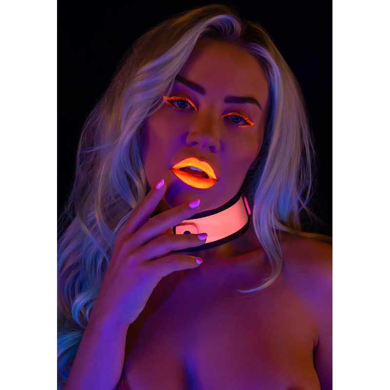 Ошейник с поводком светящийся в темноте Taboom Glow In the Dark Collar and Chain Leash, розовый