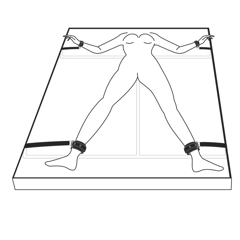 Набор для бондажа на кровать с манжетами для рук и ног Under Mattress Restraint Set, черный