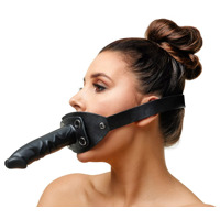 Кляп ZADO FETISH с регулируемым черным кожаным ремешком на голову и съемным внешним фаллоимитатором