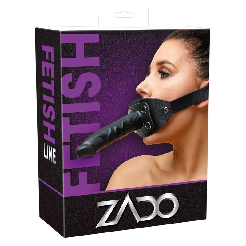 Кляп ZADO FETISH с регулируемым черным кожаным ремешком на голову и съемным внешним фаллоимитатором