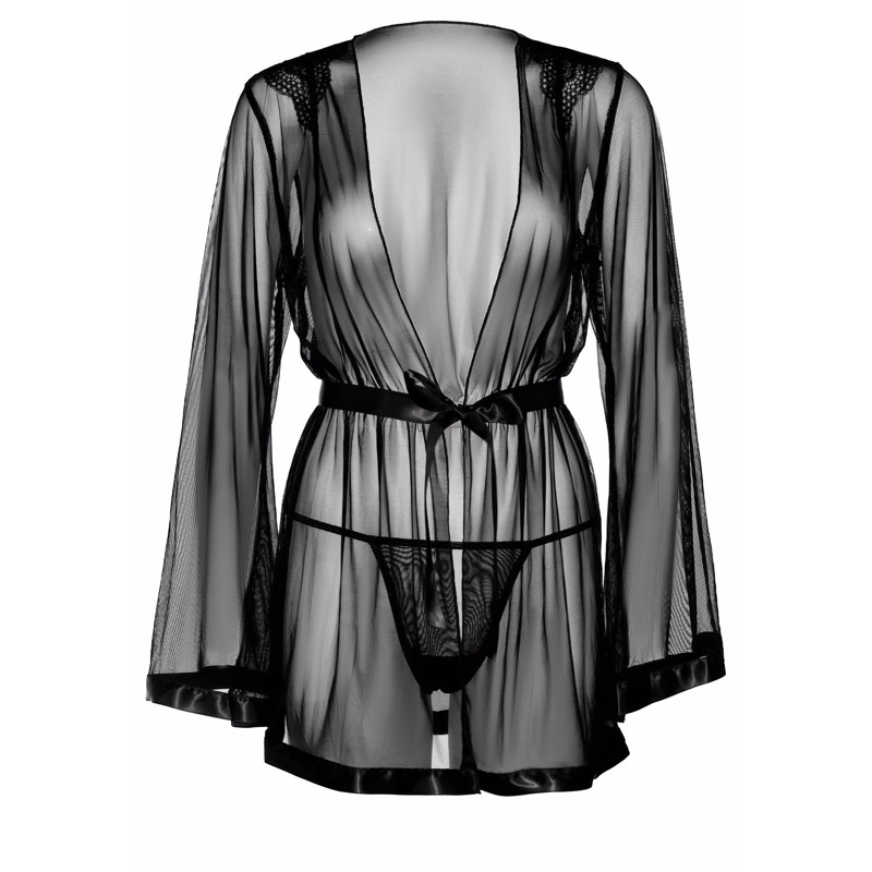 Кимоно прозрачное с поясом и стрингами Daring Intimates, черный, S/M