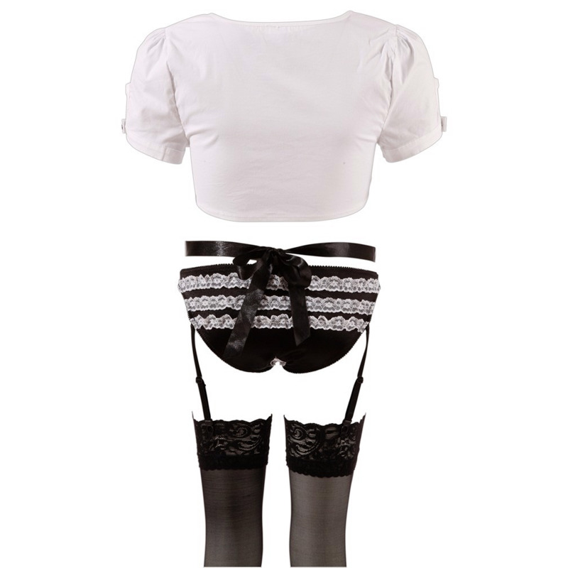 Костюм горничной Cottelli Collection Maid Set, 6 предметов, черно-белый, S