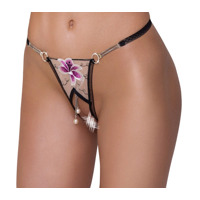 Стринги с цветочной вышивкой и открытым доступом Cottelli String Flower, S/M