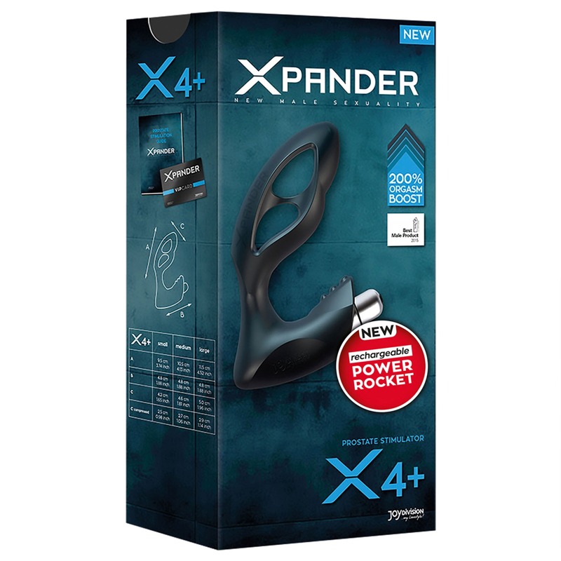 Массажер простаты размер L, XPANDER X4+ rechargeable PowerRocket, черный, 11.5 см