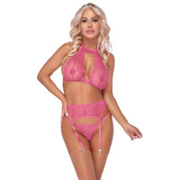 Комплект белья кружевной Cottelli, розовый, 3 предмета, размер S/M