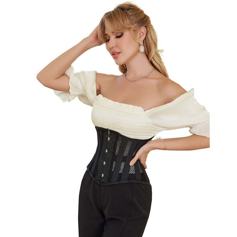 Корсет из сетки Star Night Steel Bones Grid Corsets с крючками и шнуровкой, черный, S (без коробки)