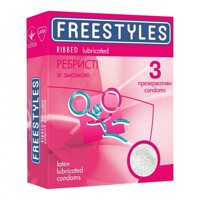 Презервативы ребристые латексные Freestyles Ribbed со смазкой, 0.06 мм (цена за упаковку, 3 шт.)