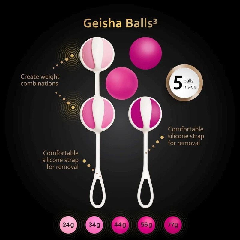 Набор вагинальных шариков Gvibe Geisha Balls 3, силиконовые, розовый, 5 штук