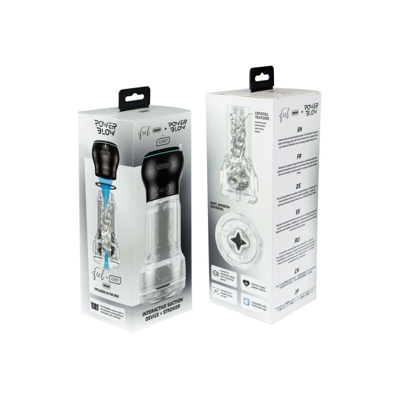 Мастурбатор Kiiroo Feel Pocket Crystal с всасывающей интерактивной насадкой PowerBlow Combo Set
