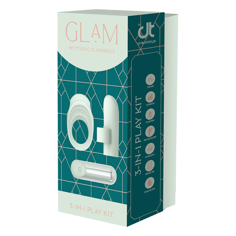 Ерекционное кольцо с вибропулей и вибратор на пальчик Dream Toys GLAM мятный