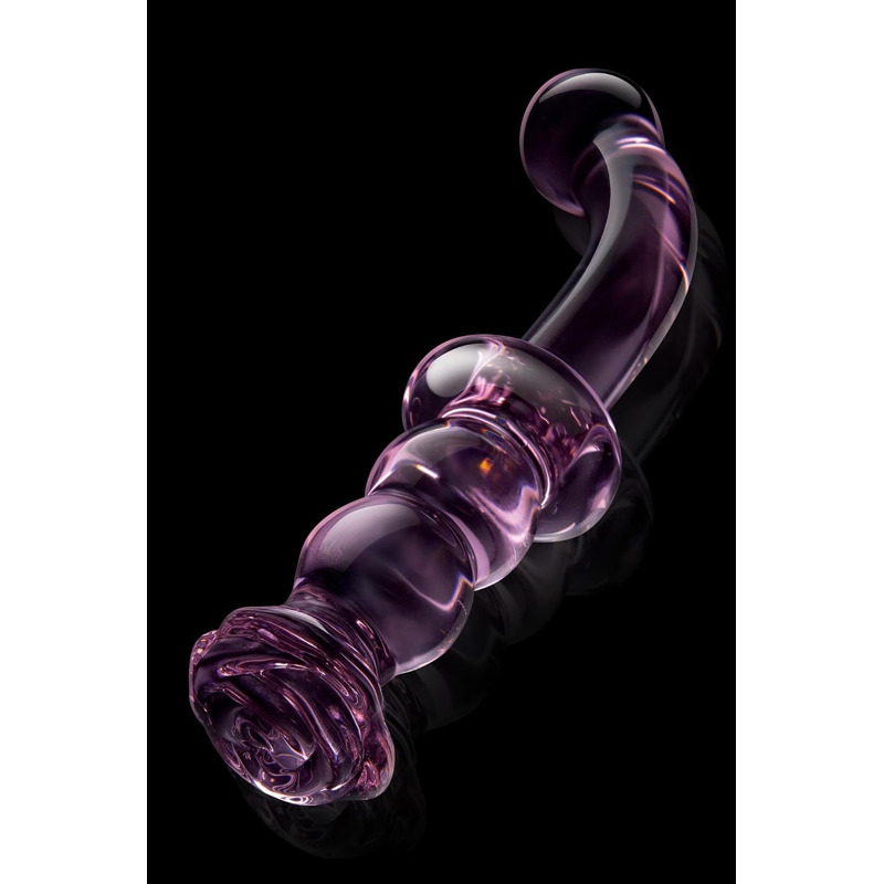 Изогнутый стеклянный розовый фаллоимитатор для точки G Dream Toys Glaze Glass с бутоном