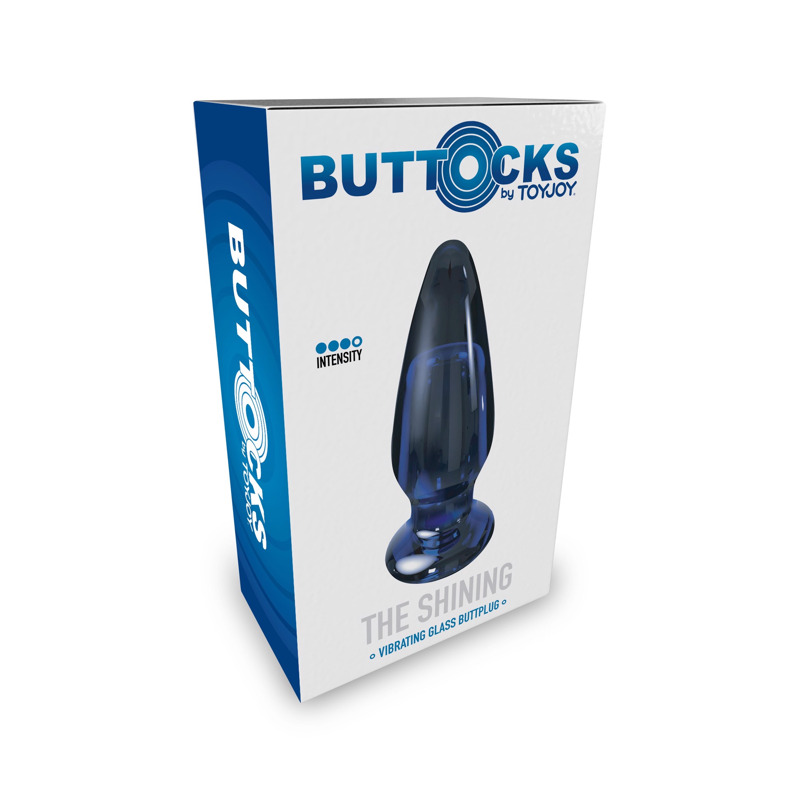 Стеклянная анальная пробка с вибрацией ToyJoy Buttocks конической формы, синяя