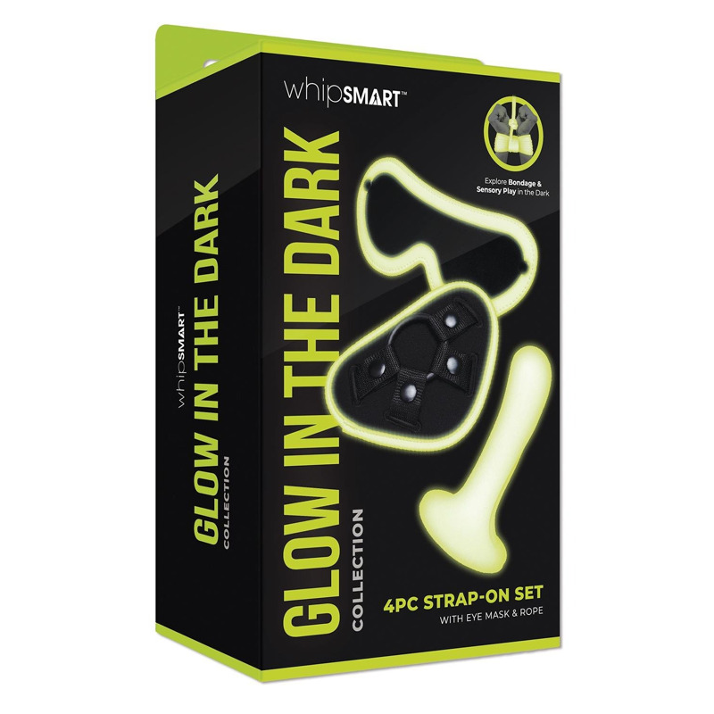 Набор БДСМ Whipsmart Glow In The Dark страпон, маска на глаза, веревка, флуоресцентные
