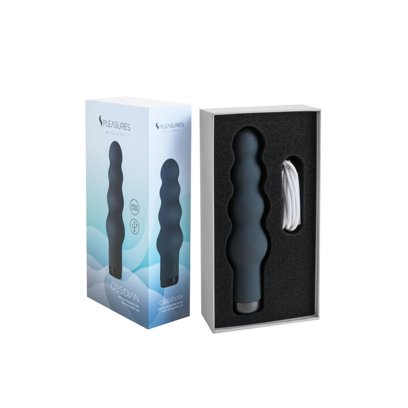 Вибратор S Pleasures Bullets Obsidian, черный, в виде ряда шариков, 10 режимов, диаметр 4,2 см