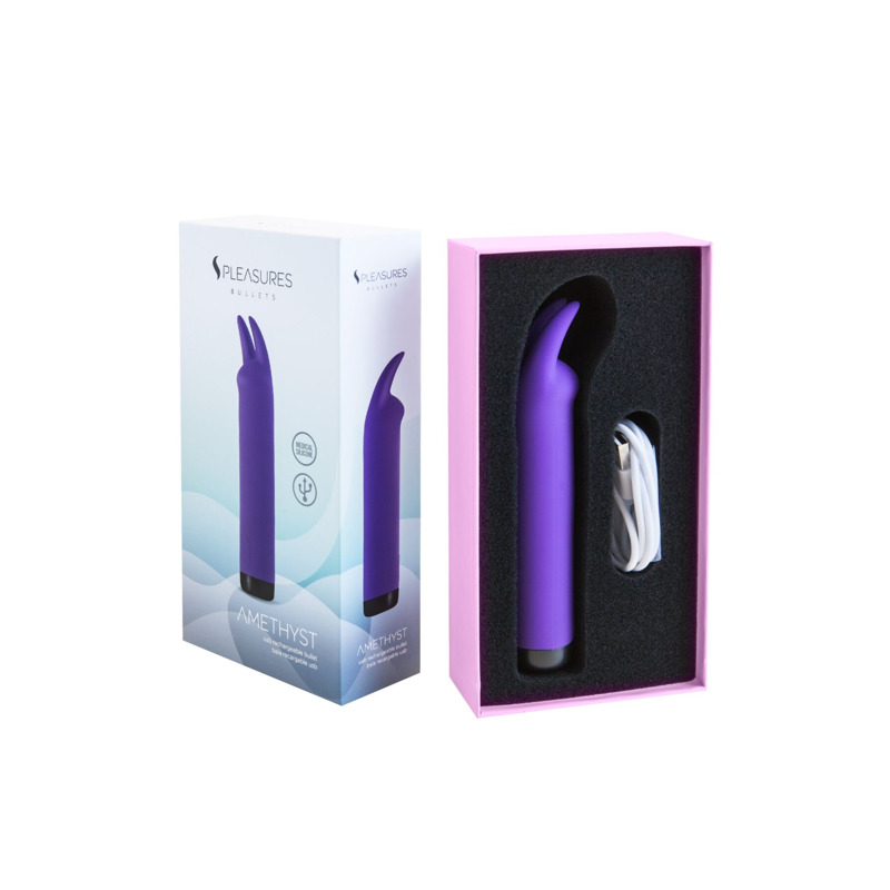 Вибратор S Pleasures Bullets Amethyst, фиолетовый, с двумя отростками, 10 режимов, диаметр 3,1 см