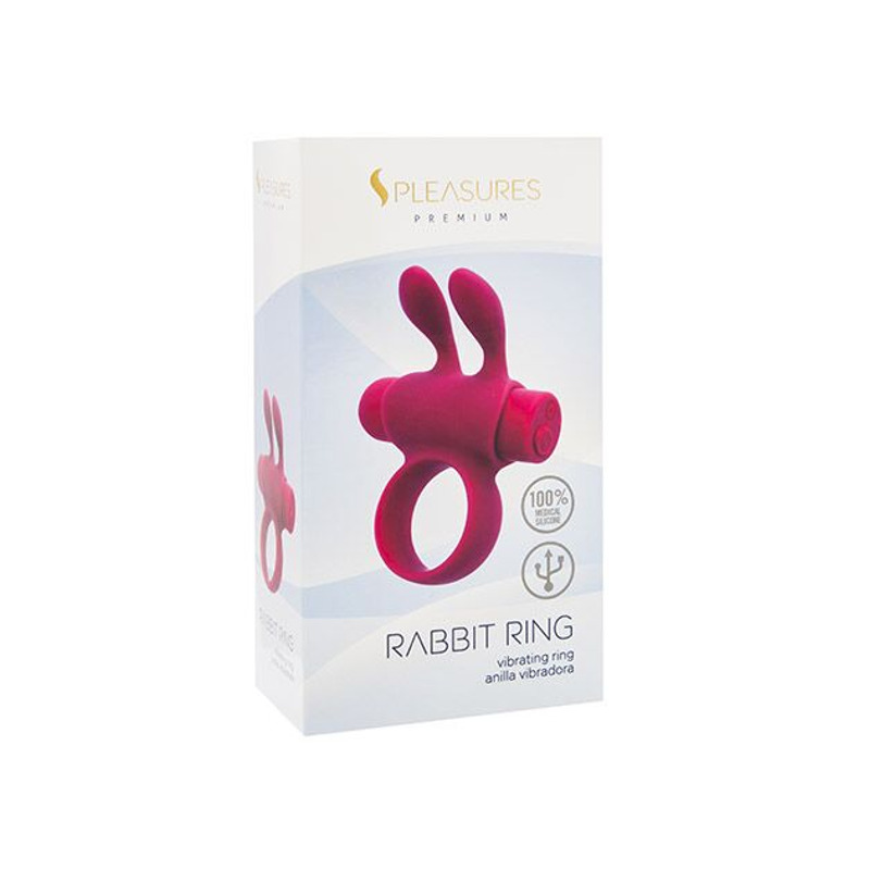 Эрекционное виброкольцо S Pleasures Premium Rabbit Ring, розовое, со съемной вибропулей и ушками