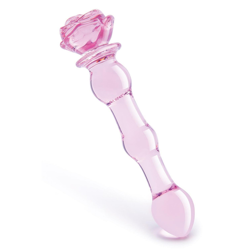 Стеклянный фаллоимитатор Dream Toys Glaze Glass в форме бутона розы с бусинами, розовый