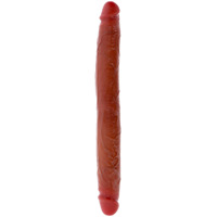 Двухсторонний фаллоимитатор с крайней плотью ToyJoy Get Real коричневый, 35 cм