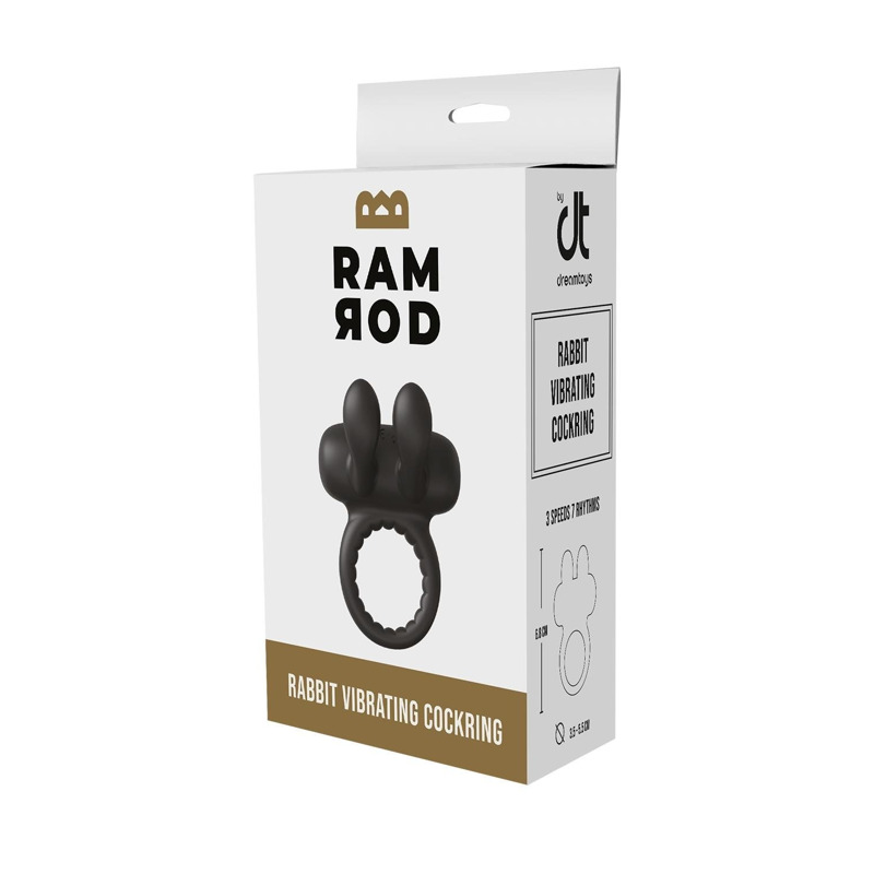 Эрекционное виброкольцо Dreamtoys Ramrod Rabbit с ушками для клитора, черное