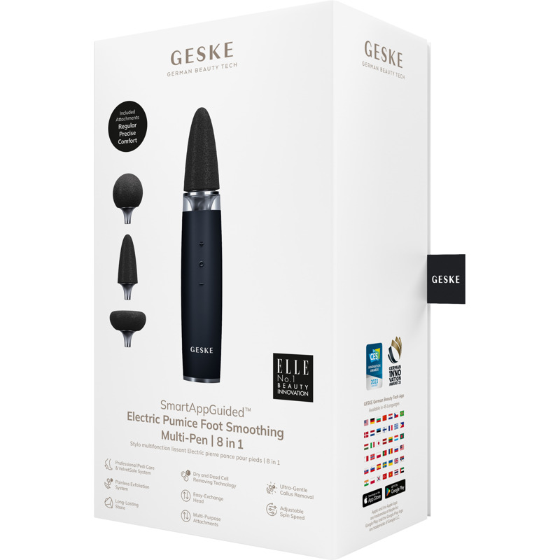 Шлифовальная пилка для стоп с дополнительными насадками GESKE Electric Pumice Foot Smoothing Multi-Pen 8в1 black Шлифовальная пилка для стоп с дополнительными насадками GESKE Electric Pumice Foot Smoothing Multi-Pen 8в1 black
