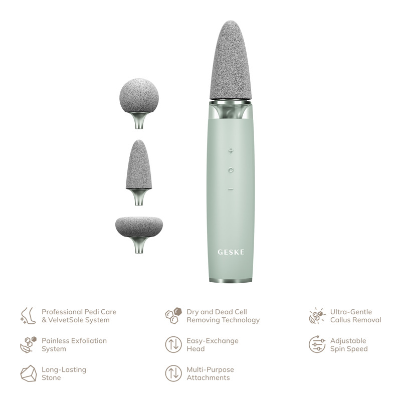 Шлифовальная пилка для стоп с дополнительными насадками GESKE Electric Pumice Foot Smoothing Multi-Pen 8в1 green