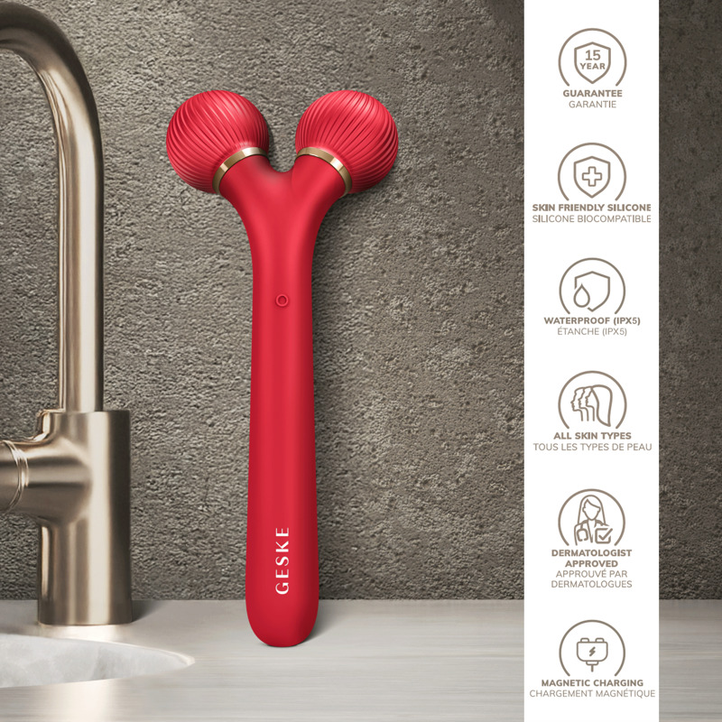 Электронный ультразвуковой ролик для лица GESKE Sonic Facial Roller 4в1 red