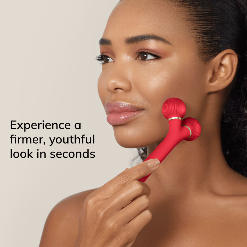 Электронный ультразвуковой ролик для лица GESKE Sonic Facial Roller 4в1 red