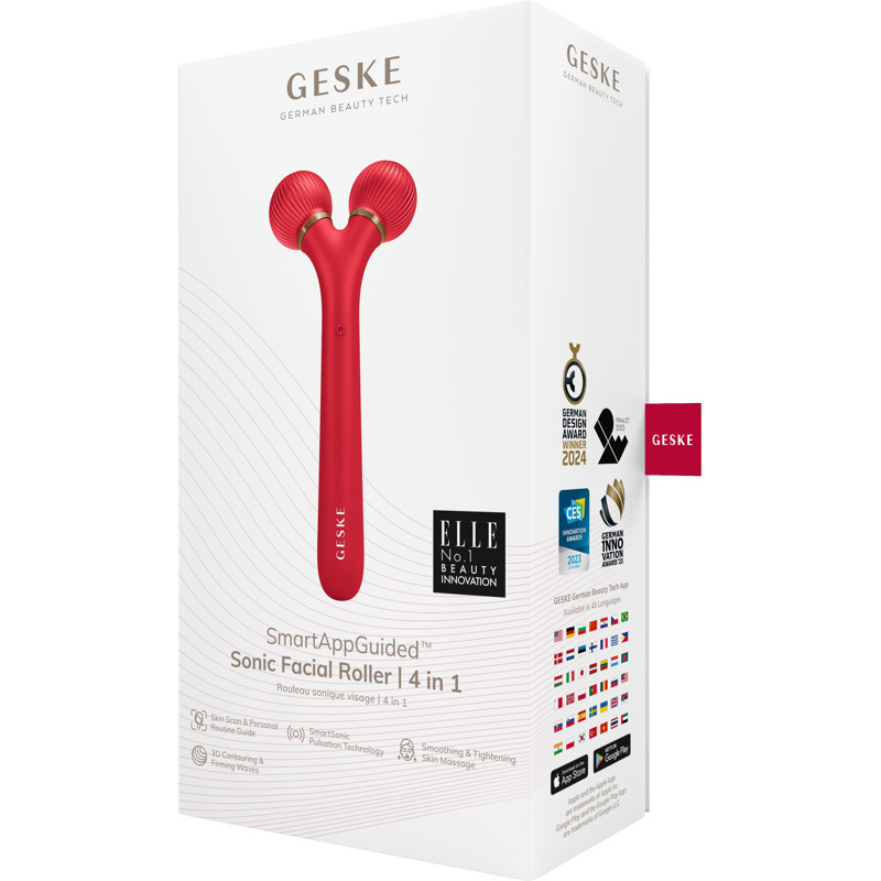 Электронный ультразвуковой ролик для лица GESKE Sonic Facial Roller 4в1 red