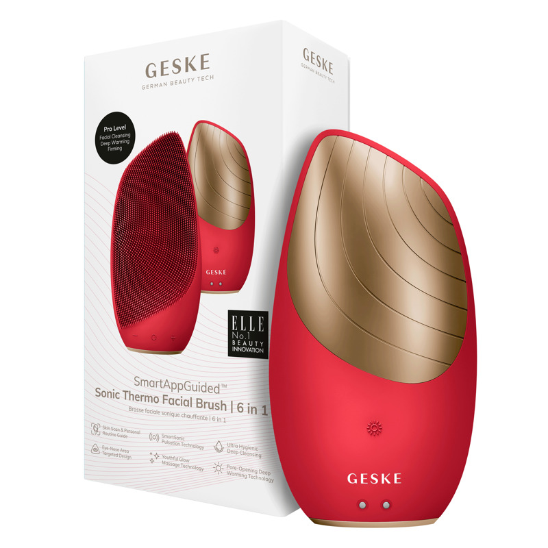 Электронная звуковая термо щетка для лица GESKE Sonic Thermo Facial Brush 6в1 red