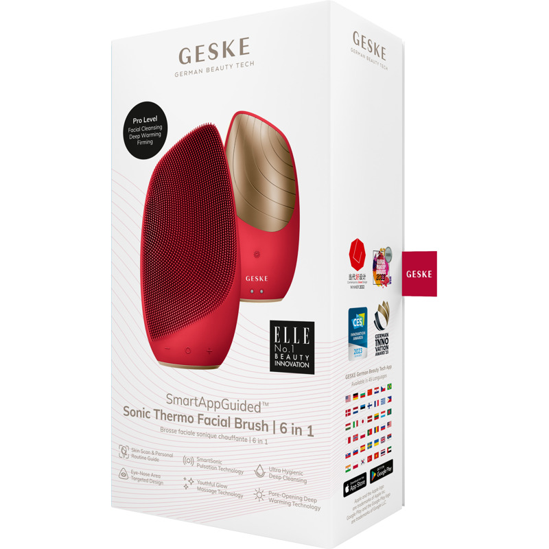 Электронная звуковая термо щетка для лица GESKE Sonic Thermo Facial Brush 6в1 red