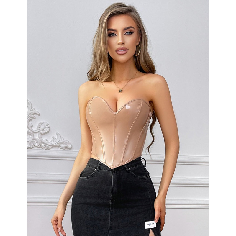 Корсет Star Night из лакированной кожи, на шнуровке, бежевый, M (без коробки)