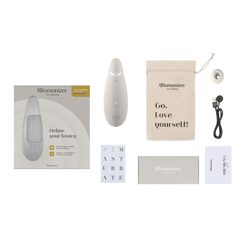 Вакуумный клиторальный стимулятор Womanizer Premium 2 - Grey, функции Autopilot и Smart Silence
