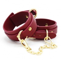 Наручники из экокожи бордовые Romfun Handcuff с золотистой фурнитурой