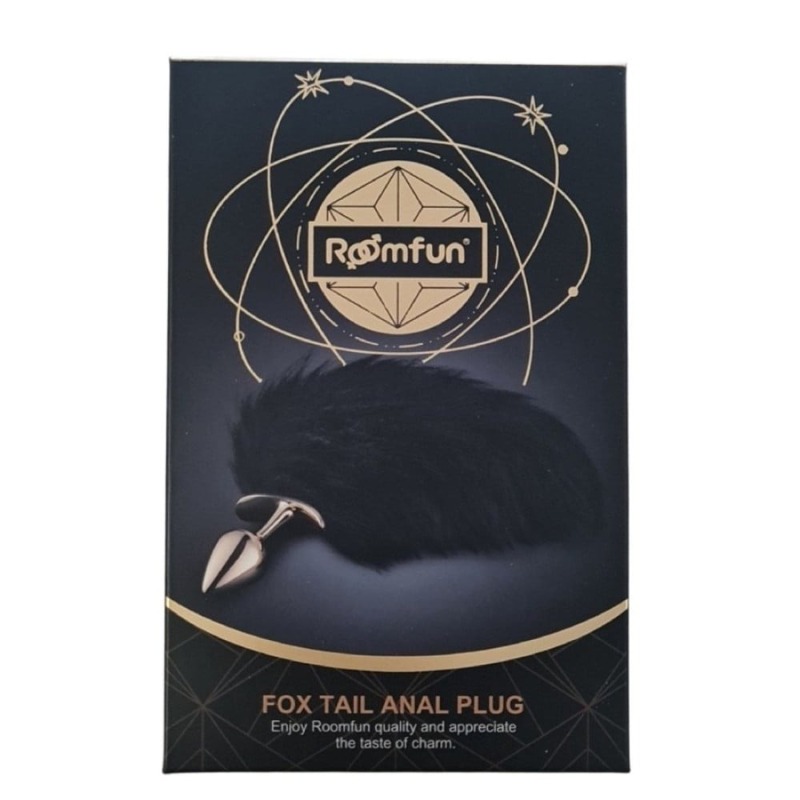 Анальная пробка с хвостиком лисы Romfun Fox Tail черный/золотой