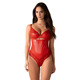 Боди виниловое с цветочным кружевом Obsessive Aliosa teddy красное, S/M