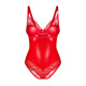 Боди виниловое с цветочным кружевом Obsessive Aliosa teddy красное, S/M