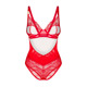 Боди виниловое с цветочным кружевом Obsessive Aliosa teddy красное, S/M