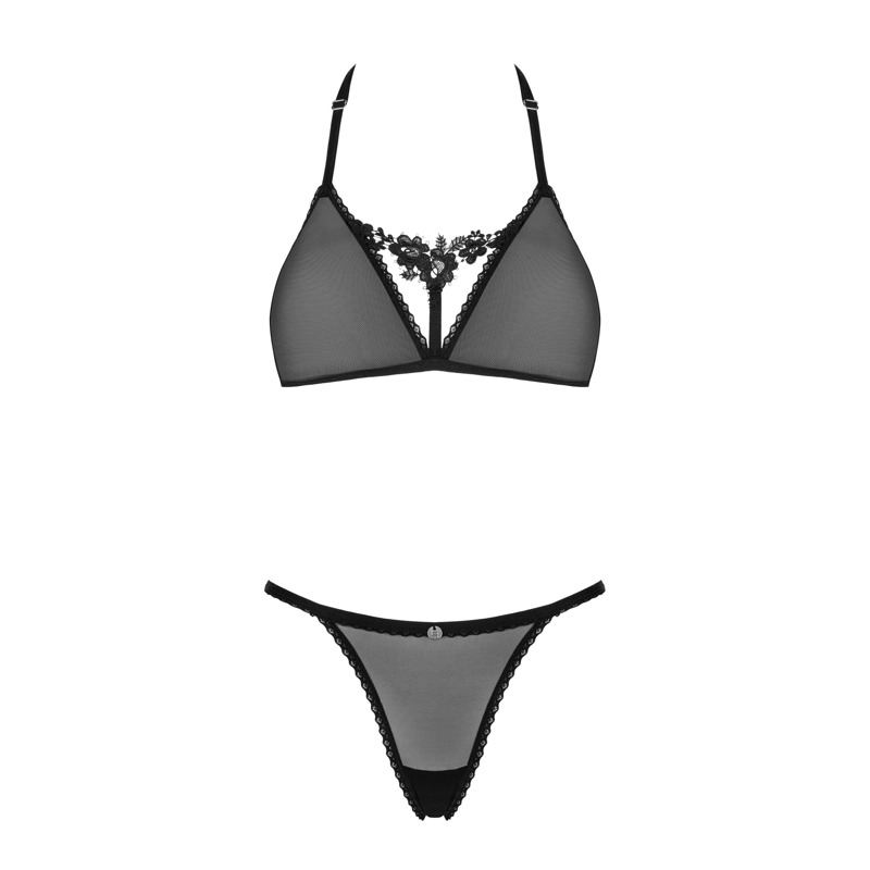 Комплект белья в сеточку с декоративным лифом Obsessive Celia Noir черный, XS/S