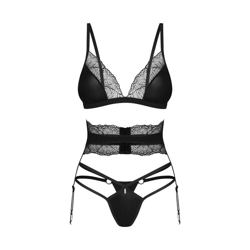 Комплект белья с поясом для чулок Obsessive Lobellis черный, XS/S