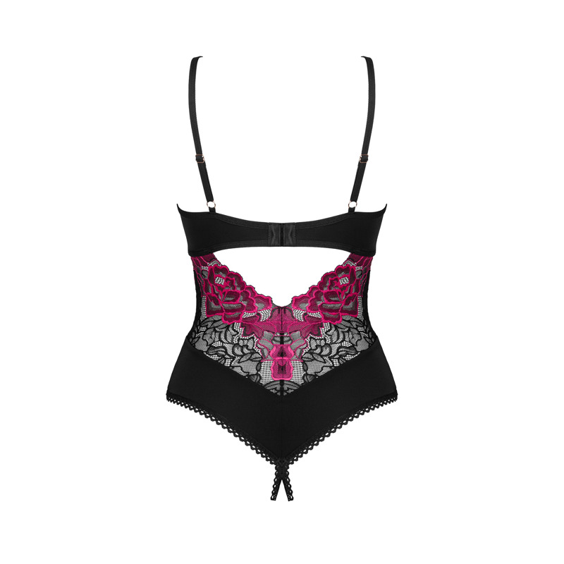 Боди с цветочным кружевом Obsessive Rosenty и открытым доступом, XS/S