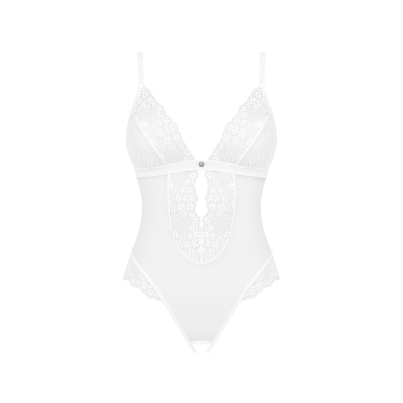 Прозрачный боди Obsessive Heavenlly с открытым доступом, белый, XS/S