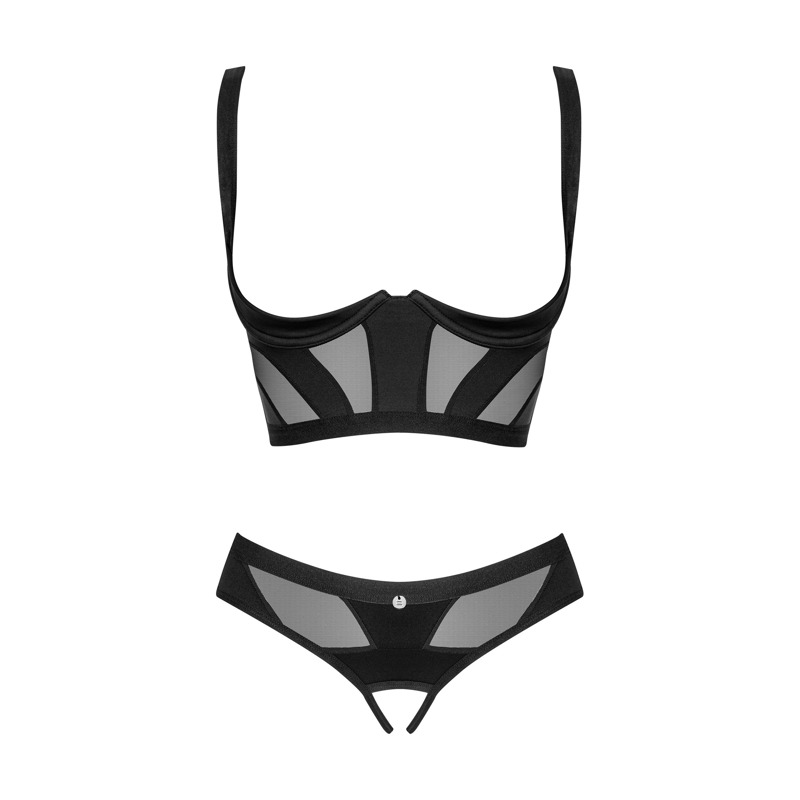 Комплект Obsessive Chic Amoria бюстье с открытым бюстом и трусики с открытым доступом, черный, XS/S