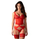 Корсет с пажами для чулок и стринги Obsessive Cupide Desir красный, S/M