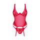Прозрачный корсет с кружевными вставками и стринги Obsessive Lacelove красный, XS/S